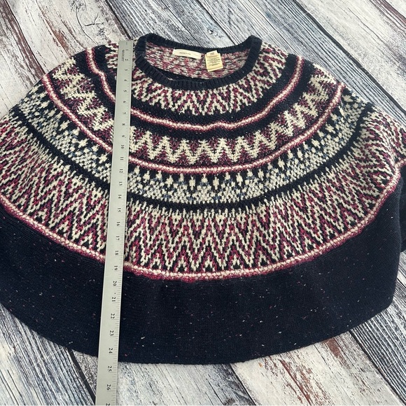 Sleeping On Snow Anthropologie Blue Midland Fair Isle Poncho Sweater Wm XS/SM - Picture 6 of 8